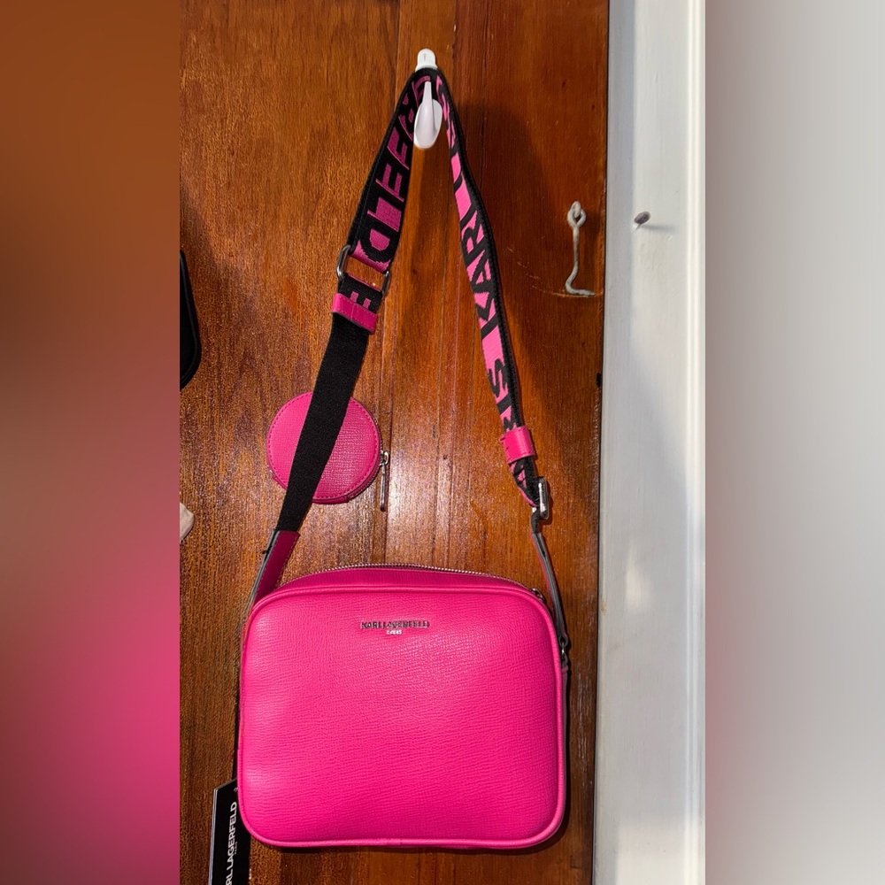 Hot Pink Crossbody Bag with Black Strap
